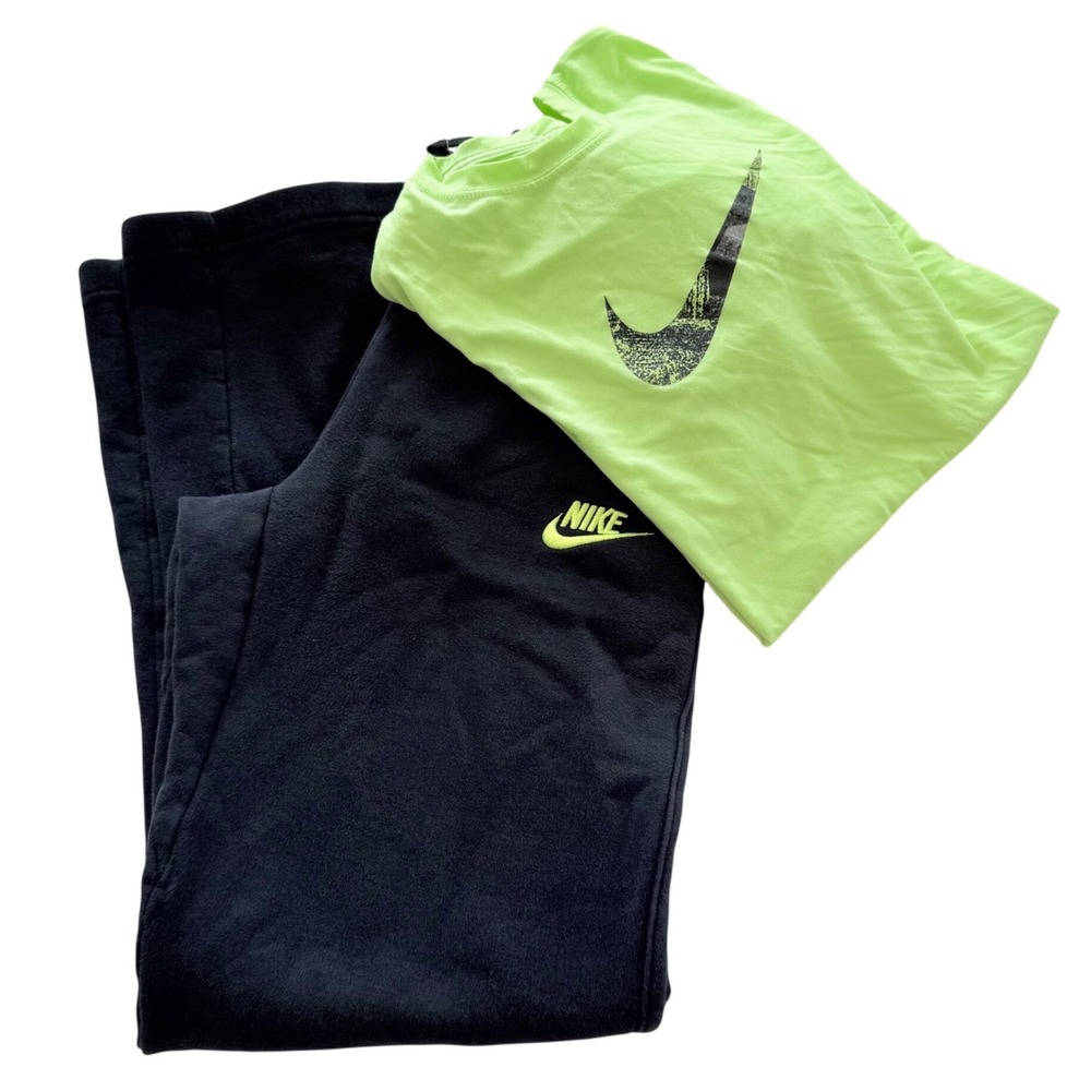 Nike Activewear Lot of 2 Kids Large L Green Black Dri-FIT Shirt Fleece Pants 2pc